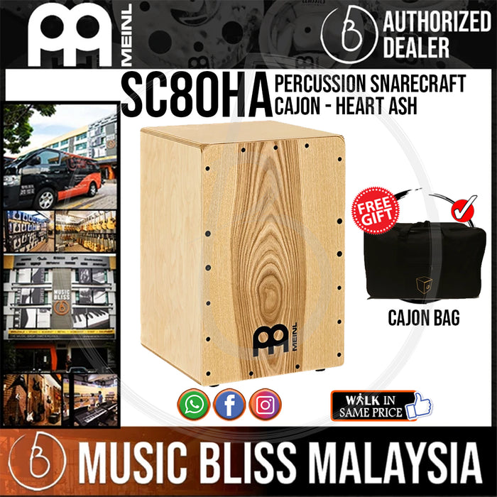 Meinl Percussion SC80HA Snarecraft Cajon with Free Cajon Bag - Heart Ash - Music Bliss Malaysia