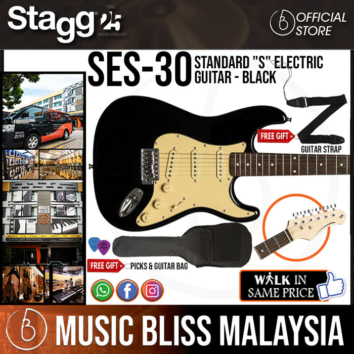 Stagg SES-30 BK Standard "S" Electric Guitar - Black - Music Bliss Malaysia