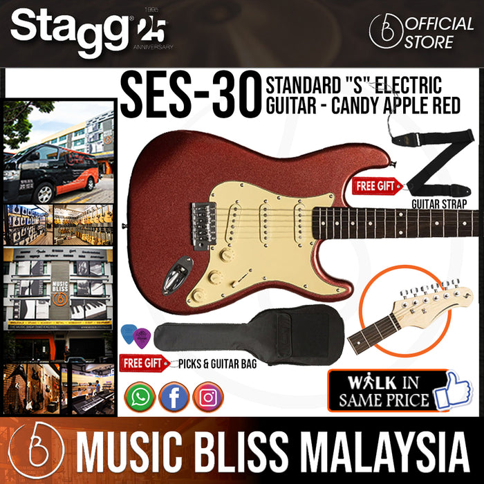Stagg SES-30 CAR Standard "S" Electric Guitar - Candy Apple Red - Music Bliss Malaysia