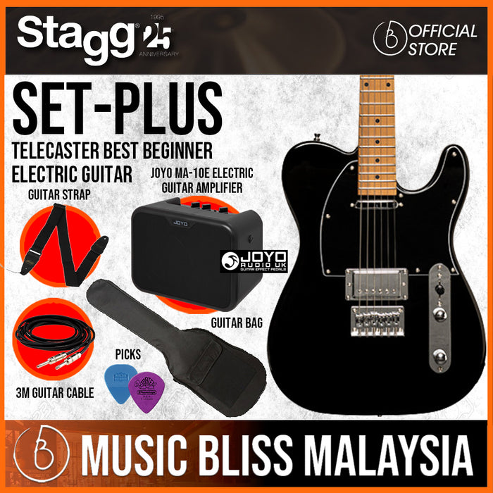 Stagg Telecaster Best Beginner Electric Guitar - Black with Joyo MA-10E Electric Guitar Amp Package - Music Bliss Malaysia