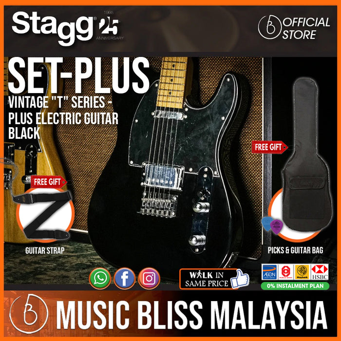 Stagg SET-PLUS BK Vintage "T" Series Telecaster - Plus Electric Guitar - Black - Music Bliss Malaysia