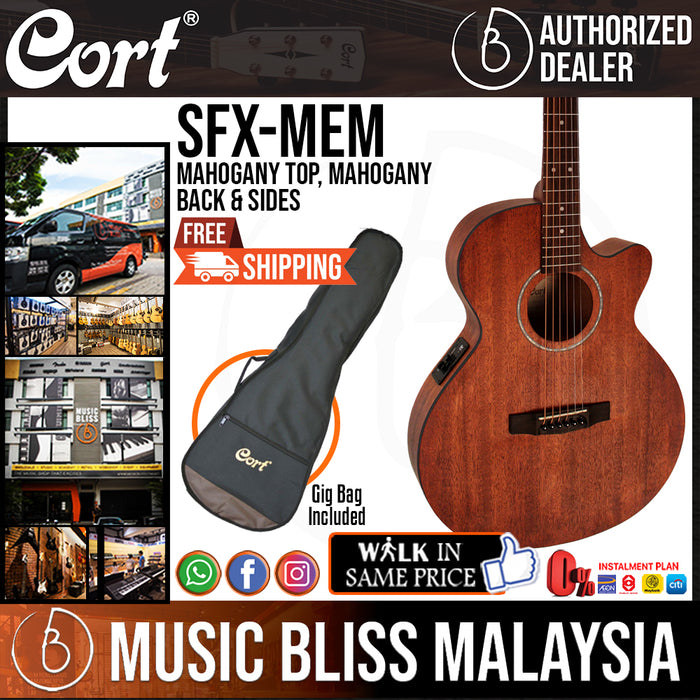 Cort SFX-MEM Acoustic Guitar Mahogany Top with Bag - Open Pore (SFX MEM SFXMEM) - Music Bliss Malaysia