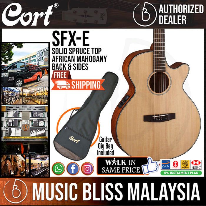 Cort SFX-E Acoustic Guitar with Bag - Natural Satin - Music Bliss Malaysia