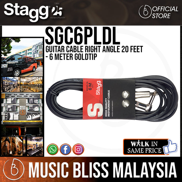 Stagg SGC6PLDL Guitar Cable Right Angle 20 Feet - 6 Meter Goldtip - Music Bliss Malaysia