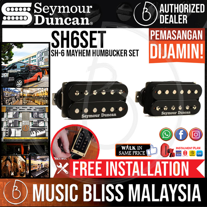 Seymour Duncan SH-6 Mayhem Humbucker Set - Black (SH6SET SH6 SET) (Free In-Store Installation) - Music Bliss Malaysia