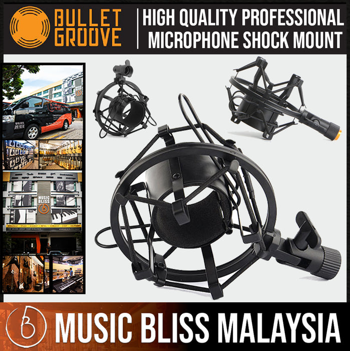 Bullet Groove Black Microphone Shock Mount, Studio Condenser Microphone Shock Mount, Best Budget Mic Shock Mount for Studio Condenser Microphone - Music Bliss Malaysia