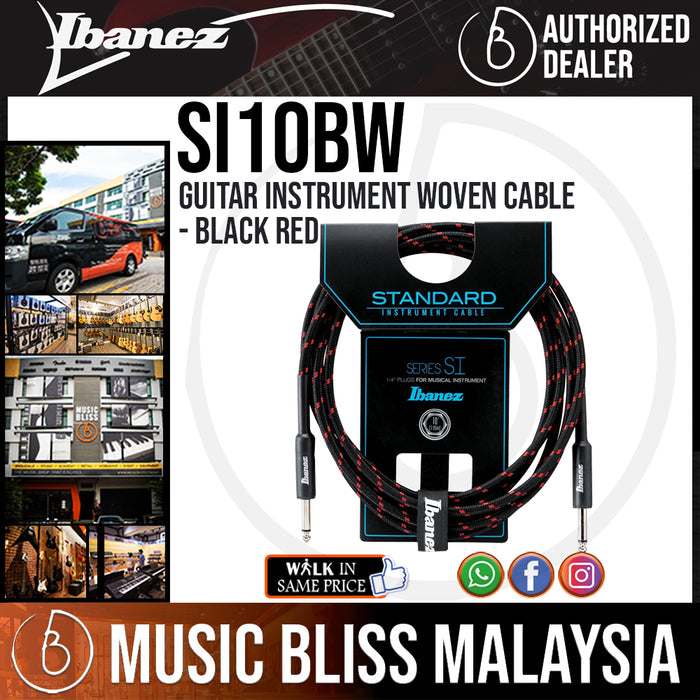 Ibanez SI10 BW Guitar Instrument Woven Cable - Black Red (SI10-BW) - Music Bliss Malaysia