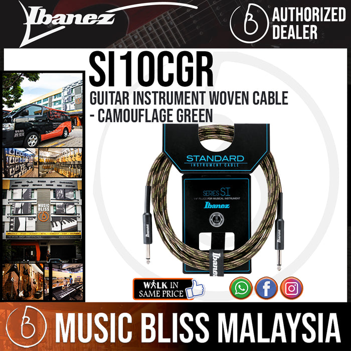 Ibanez SI10 CGR Guitar Instrument Woven Cable - Camouflage Green (SI10-CGR) - Music Bliss Malaysia