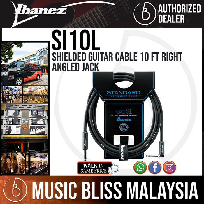 Ibanez SI10L Shielded Guitar Cable 10 ft Right Angled Jack (SI-10L) - Music Bliss Malaysia
