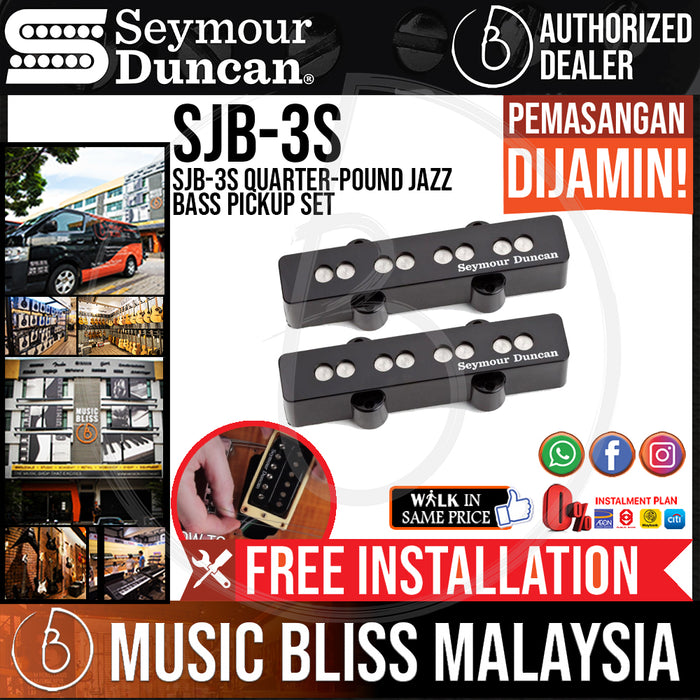 Seymour Duncan SJB-3S Quarter-pound Jazz Bass Pickup Set - Black (SJB3S) (Free In-Store Installation) - Music Bliss Malaysia