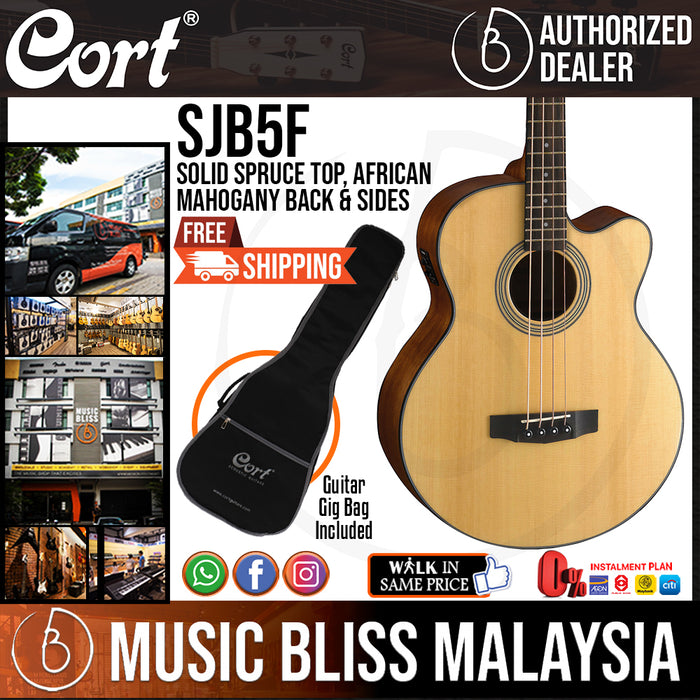 Cort SJB5F Acoustic Bass Guitar with Bag - Natural Satin (SJB 5F SJB-5F) - Music Bliss Malaysia