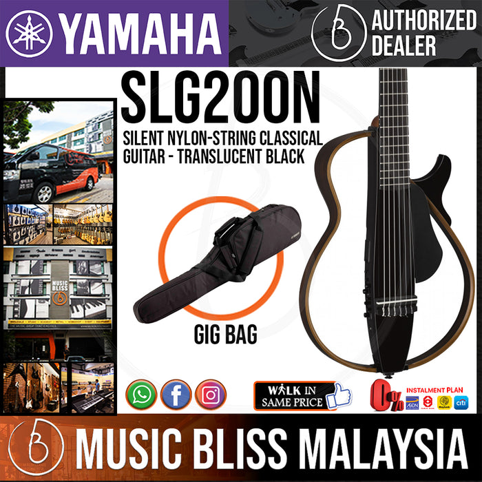 Yamaha SLG200N Silent Guitar with FREE Bag, Nylon-string - Translucent Black (SLG 200N/SLG-200N)*Price Match Promotion* - Music Bliss Malaysia