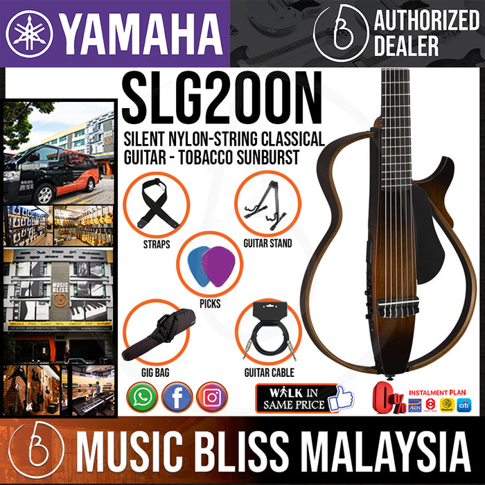 Yamaha SLG200N Silent Guitar Package, Nylon-string - Tobacco Brown Sunburst (SLG 200N/SLG-200N) *Price Match Promotion* - Music Bliss Malaysia