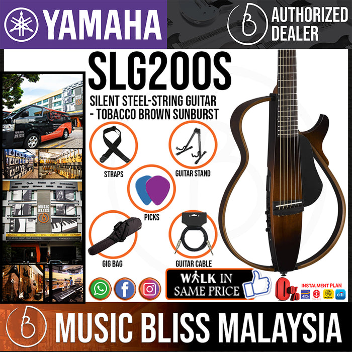 Yamaha SLG200S Silent Guitar Package, Steel-string - Tobacco Brown Sunburst *Price Match Promotion* - Music Bliss Malaysia