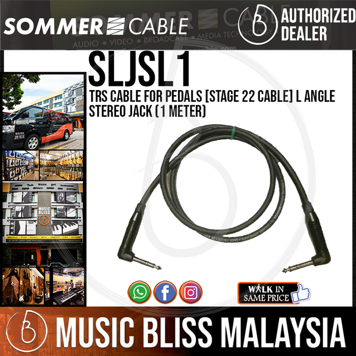 Sommer SJSJS1 TRS Cable for Pedals [Stage 22 Cable] L Angle Stereo Jack (1 Meter) - Music Bliss Malaysia