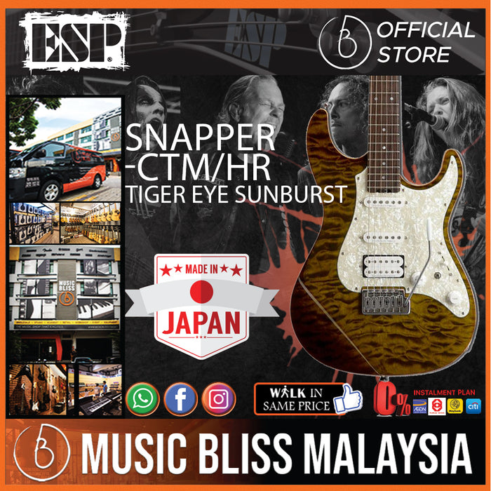 ESP Snapper-CTM/HR - Tiger Eye Sunburst with Brown Pearl Black (SNAPPERCTMHR) - Music Bliss Malaysia