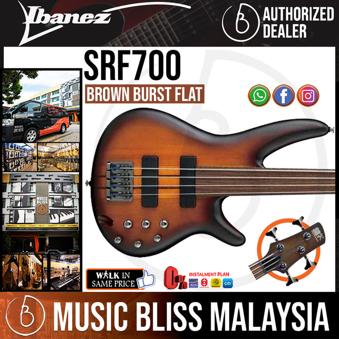 Ibanez Workshop SRF700 - Brown Burst Flat, Fretless (SRF700-BBF) - Music Bliss Malaysia