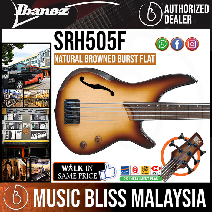 Ibanez SRH505F Fretless Bass Guitar - Natural Browned Burst Flat - Music Bliss Malaysia