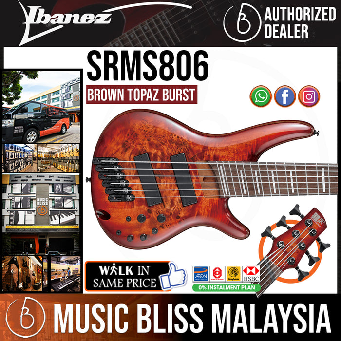 Ibanez Bass Workshop SRMS806 Multi-scale Bass Guitar - Brown Topaz Burst - Music Bliss Malaysia