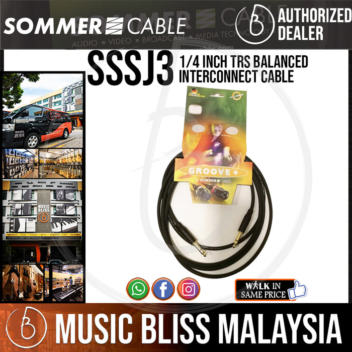 Sommer Stage 22 1/4 inch TRS Balanced Interconnect Cable for Instruments & Effects (3m) - Music Bliss Malaysia