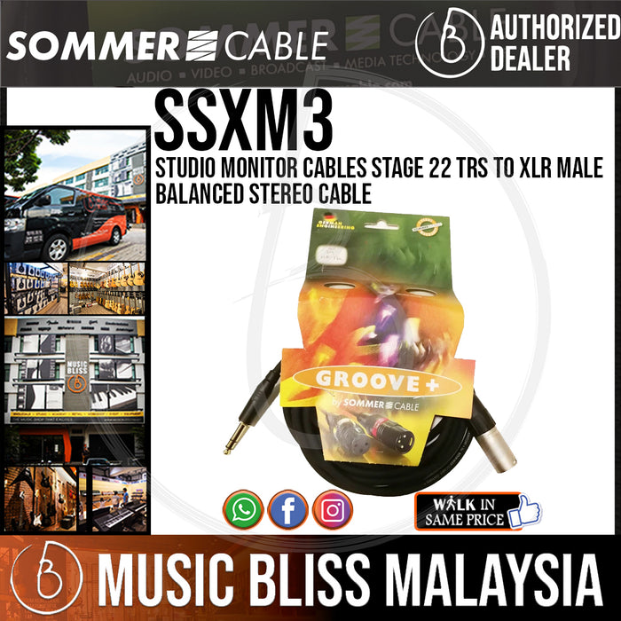 Sommer Studio Monitor Cables Stage 22 TRS to XLR Male Balanced Stereo Cable (3 Meter/10 Feet) - Music Bliss Malaysia