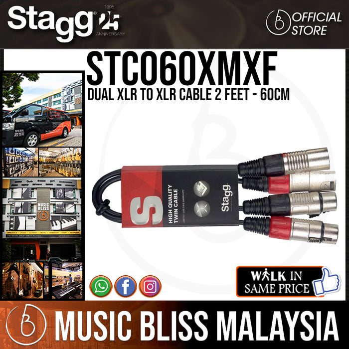 Stagg STC060XMXF Dual XLR to XLR Cable 2 Feet - 60cm - Music Bliss Malaysia