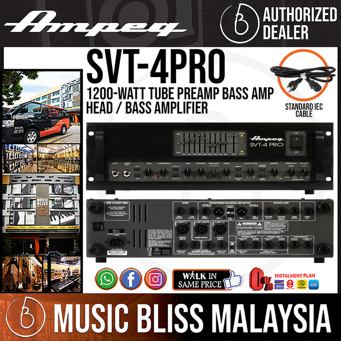 Ampeg SVT-4PRO 1200-Watt Tube Preamp Bass Amp Head / Bass Amplifier (SVT4PRO) - Music Bliss Malaysia