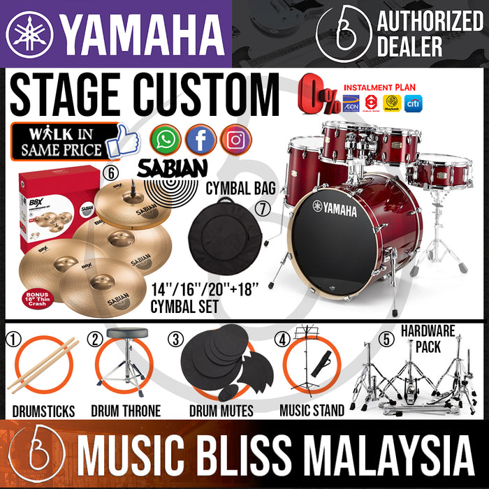 Yamaha Stage Custom Birch Shell Pack with SABIAN B8X Cymbal Set and Bullet Groove Hardware - 22" Kick *MCO Promotion* - Music Bliss Malaysia