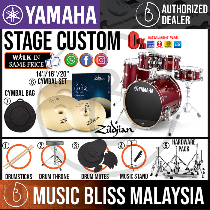 Yamaha Stage Custom Birch Shell Pack with ZILDJIAN Planet Z Cymbal Set and Bullet Groove Hardware - 22" Kick *MCO Promotion* - Music Bliss Malaysia