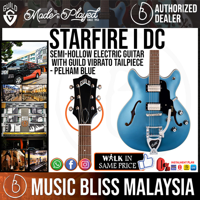 Guild Starfire I DC Semi-Hollow Electric Guitar with Guild Vibrato Tailpiece - Pelham Blue - Music Bliss Malaysia