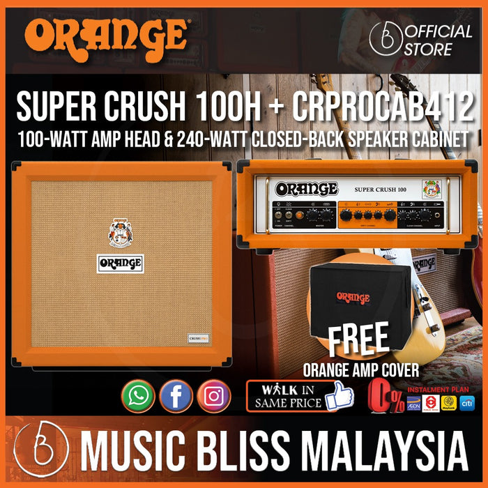 Orange Super Crush 100 100-watt Solid-state Head with Crush Pro 240-watt 4x12" Closed-back Speaker Cabinet - Orange - Music Bliss Malaysia