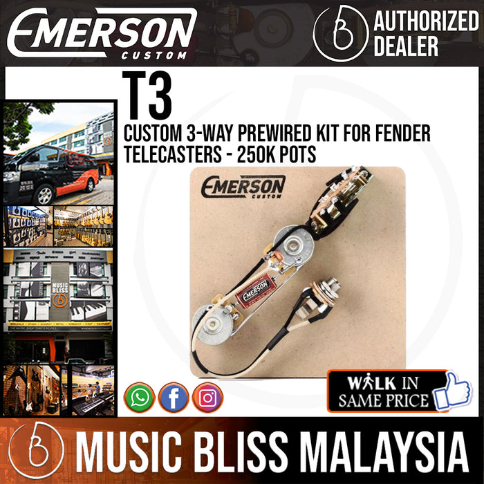Emerson Custom 3-way Prewired Kit for Fender Telecasters - 250k Pots - Music Bliss Malaysia
