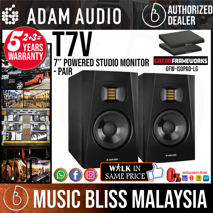ADAM Audio T7V 7 inch Powered Studio Monitor with Gator Studio Monitor Isolation Pads - Pair - Music Bliss Malaysia