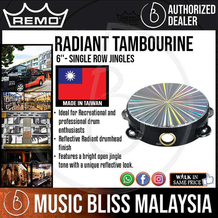 Remo Radiant Tambourine - 6'' - Single Row Jingles (TA-4106-48 TA410648 TA 4106 48) - Music Bliss Malaysia