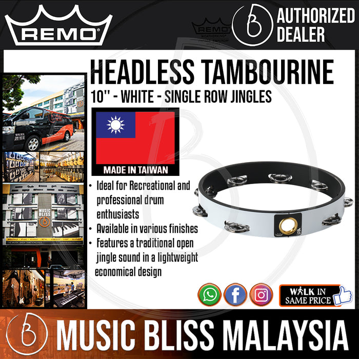 Remo Headless Tambourine - 10'' - White - Single Row Jingles (TA-6110-00 TA61100 TA 6110 0) - Music Bliss Malaysia