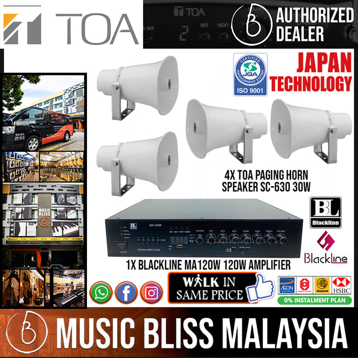 PA Sound System for Medium Size Factory (PA System untuk Kilang Sederhana), Blackline MA120W 120W Amplifier with TOA SC-630 30W Paging Horn Speakers - Music Bliss Malaysia
