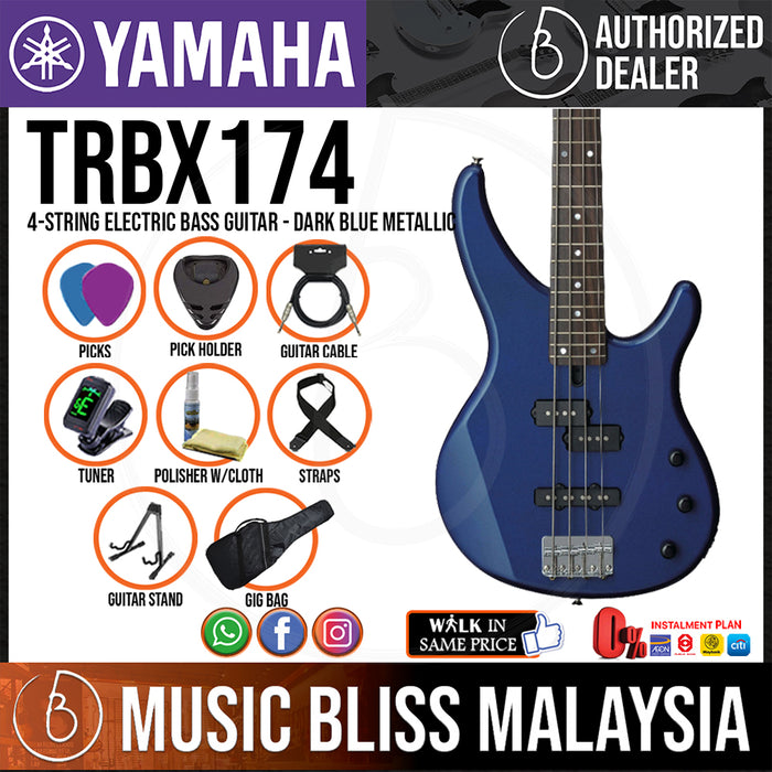 Yamaha TRBX174 4-string Electric Bass Guitar Package - Dark Blue Metallic (TRBX 174/TRBX-174) *Price Match Promotion* - Music Bliss Malaysia