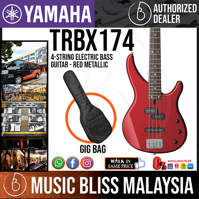 Yamaha TRBX174 4-string Electric Bass Guitar - Red Metallic (TRBX 174/TRBX-174) *Price Match Promotion* - Music Bliss Malaysia