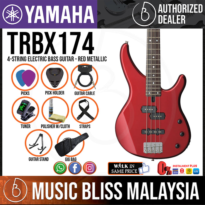 Yamaha TRBX174 4-string Electric Bass Guitar Package - Red Metallic (TRBX 174/TRBX-174) *Price Match Promotion* - Music Bliss Malaysia