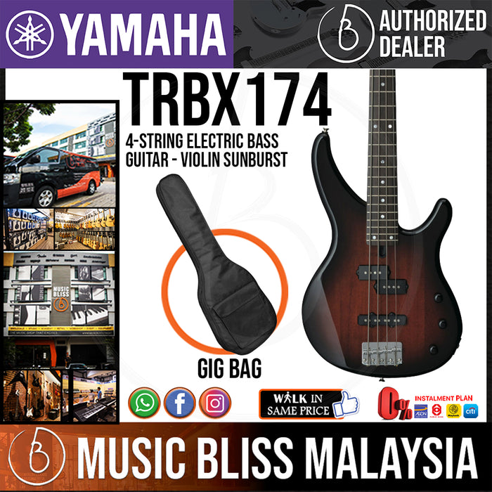 Yamaha TRBX174 4-string Electric Bass Guitar - Violin Sunburst (TRBX 174/TRBX-174) *Price Match Promotion* - Music Bliss Malaysia