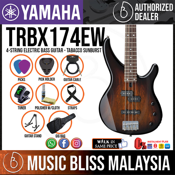 Yamaha TRBX174EW 4-string Electric Bass Guitar - Tobacco Sunburst (TRBX 174EW/TRBX-174EW) - Music Bliss Malaysia