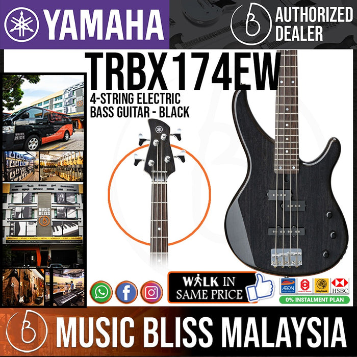 Yamaha TRBX174EW 4-string Electric Bass Guitar - Black - Music Bliss Malaysia