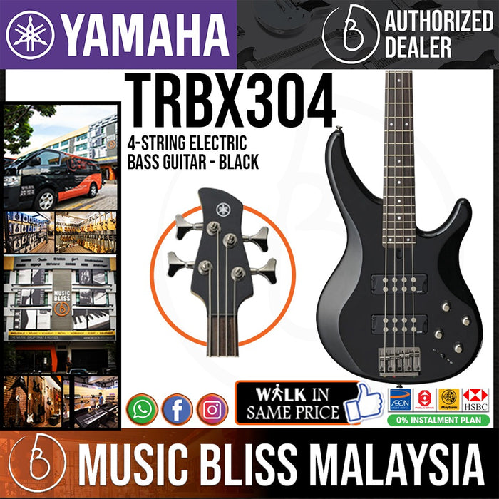 Yamaha TRBX304 4-string Electric Bass Guitar - Black - Music Bliss Malaysia