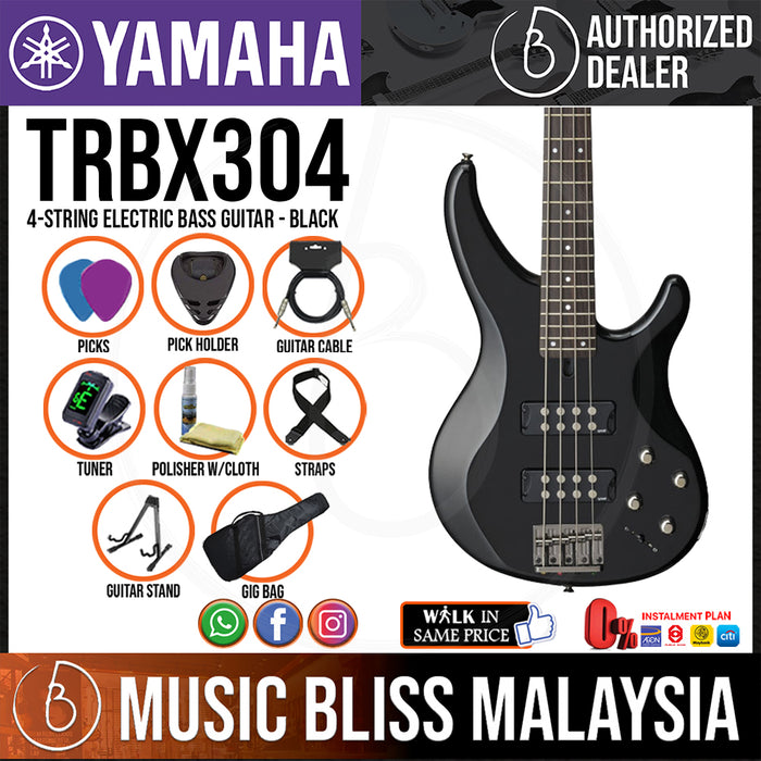Yamaha TRBX304 4-string Electric Bass Guitar Package - Black (TRBX 304/TRBX-304) - Music Bliss Malaysia