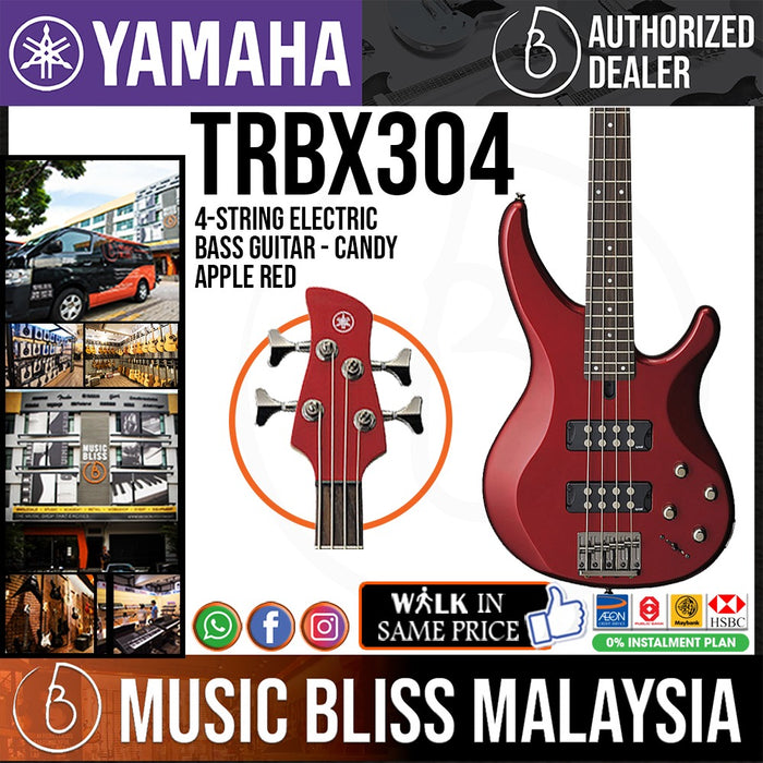 Yamaha TRBX304 4-string Electric Bass Guitar - Candy Apple Red - Music Bliss Malaysia