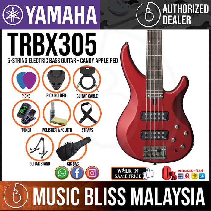 Yamaha TRBX305 5-string Electric Bass Guitar - Candy Apple Red (TRBX 305/TRBX-305) - Music Bliss Malaysia