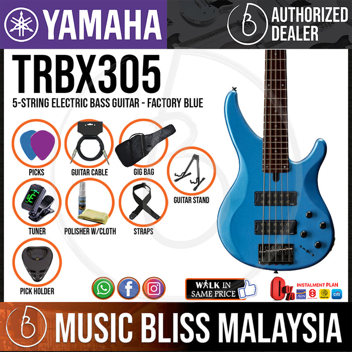 Yamaha TRBX305 5-string Electric Bass Guitar - Factory Blue (TRBX 305/TRBX-305) - Music Bliss Malaysia