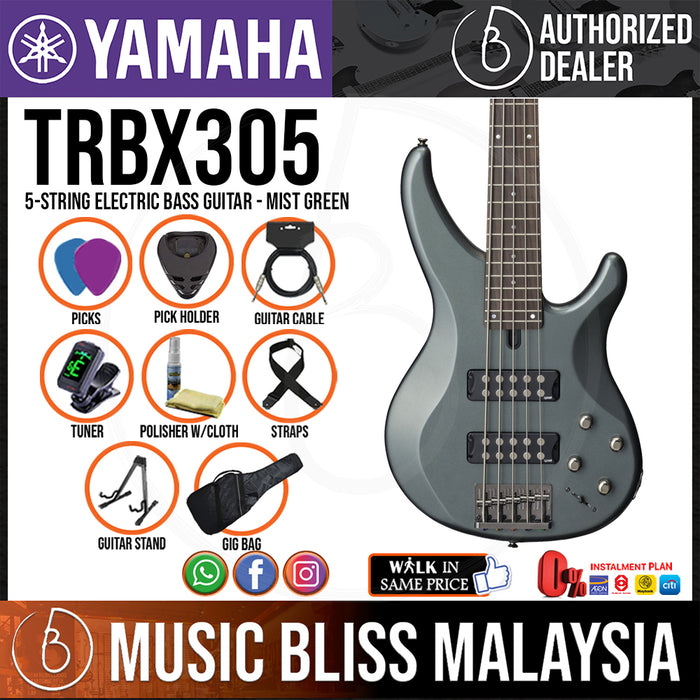 Yamaha TRBX305 5-string Electric Bass Guitar - Mist Green (TRBX 305/TRBX-305) - Music Bliss Malaysia