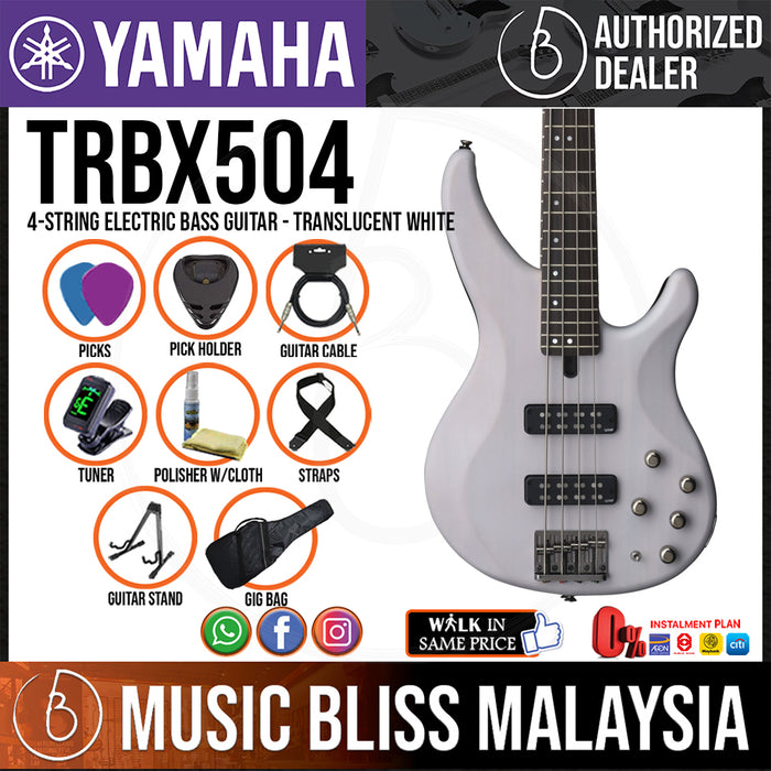 Yamaha TRBX504 4-string Electric Bass Guitar - Translucent White (TRBX 504/TRBX-504) - Music Bliss Malaysia