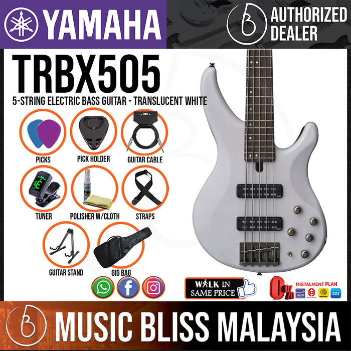 Yamaha TRBX505 5-string Electric Bass Guitar - Translucent White (TRBX 505/TRBX-505) *MCO Promotion* - Music Bliss Malaysia